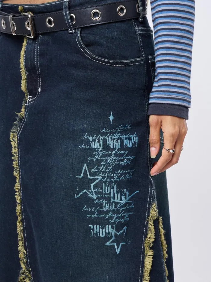 Clothing Alexis Lined Denim Maxi Skirt Minga London Skirts
