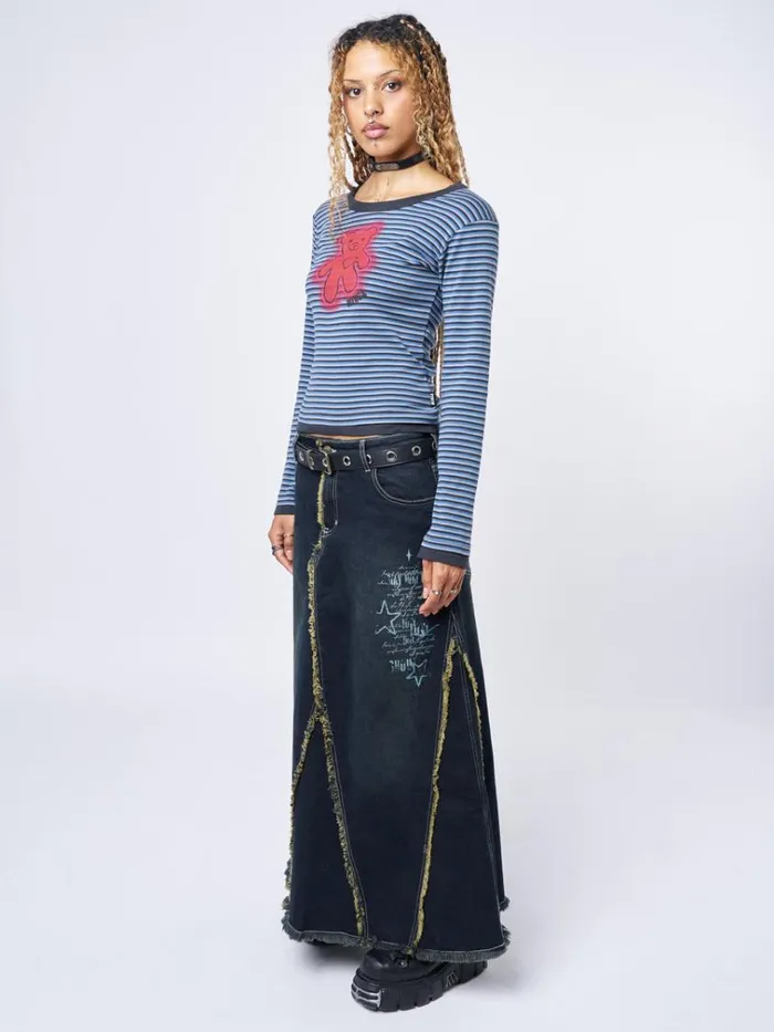 Clothing Alexis Lined Denim Maxi Skirt Minga London Skirts