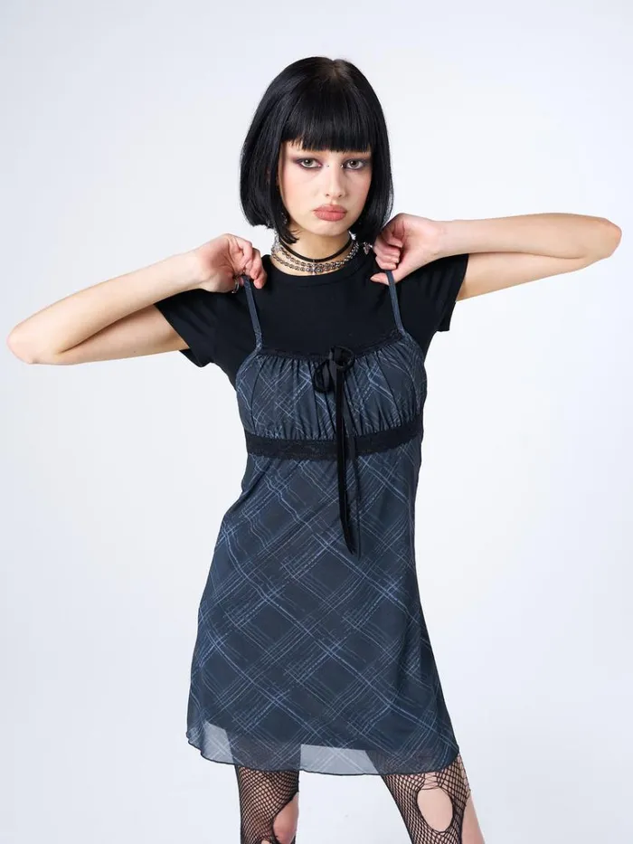 Clothing Amber Tartan Lace Trim Mini Dress Minga London Dresses