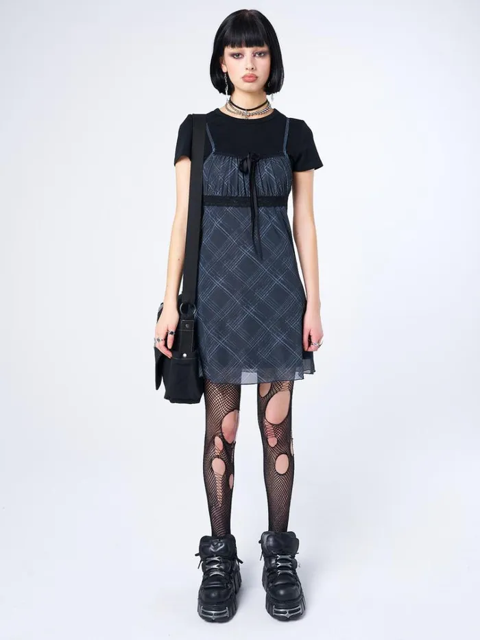 Clothing Amber Tartan Lace Trim Mini Dress Minga London Dresses