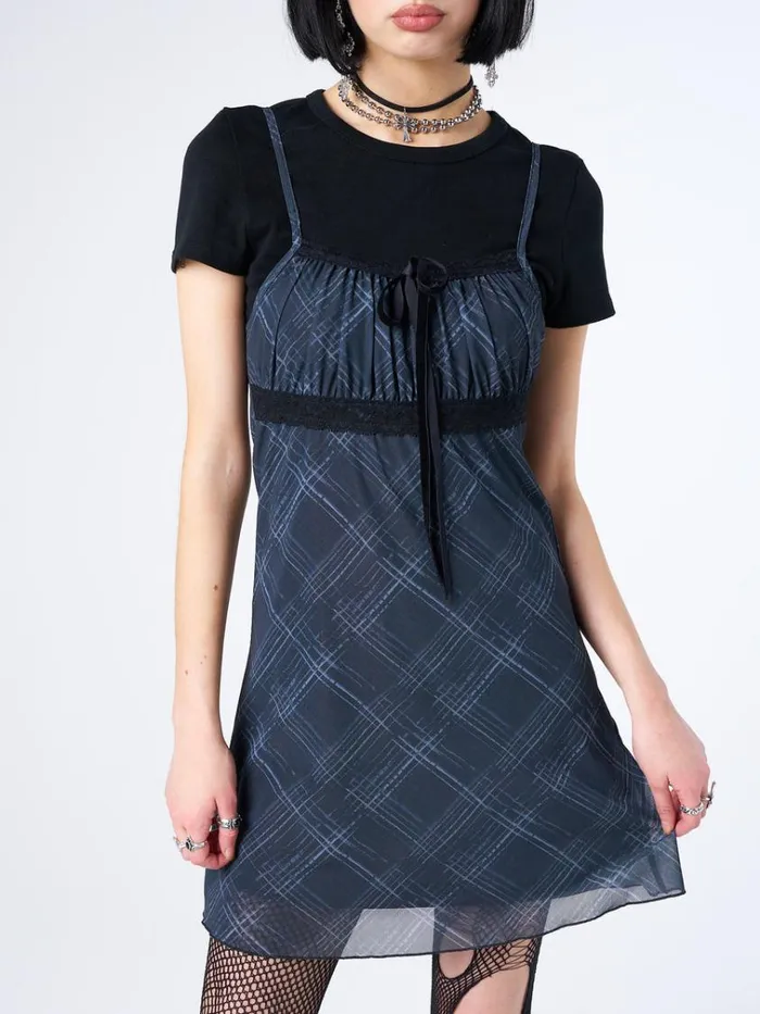 Clothing Amber Tartan Lace Trim Mini Dress Minga London Dresses