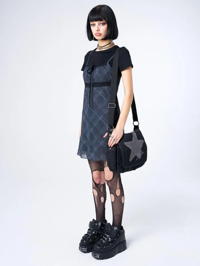 Clothing Amber Tartan Lace Trim Mini Dress Minga London Dresses