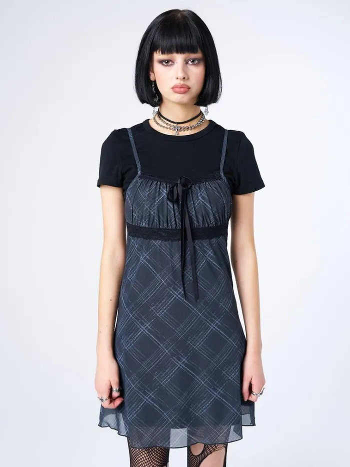Clothing Amber Tartan Lace Trim Mini Dress Minga London Dresses