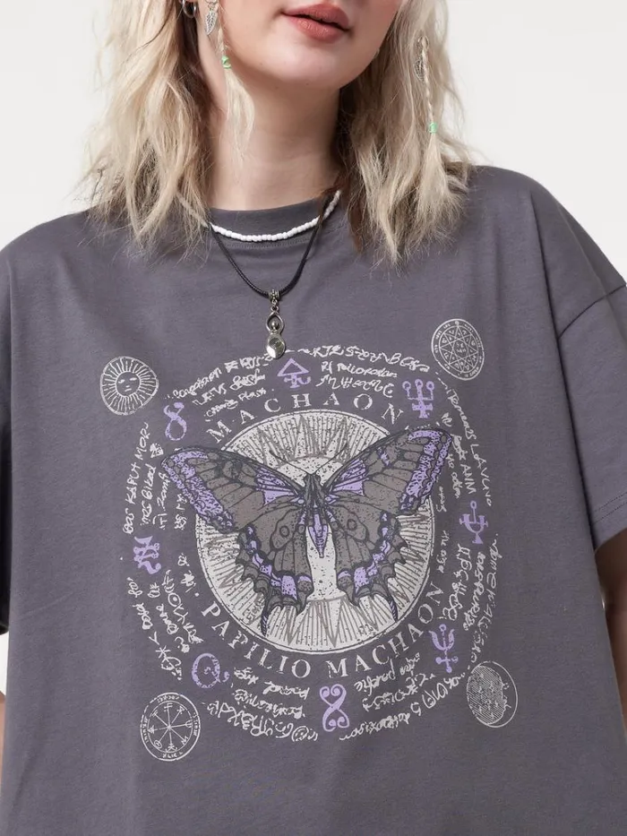Clothing Ancient Butterfly Charcoal Grey Tshirt Minga London Graphic Tees