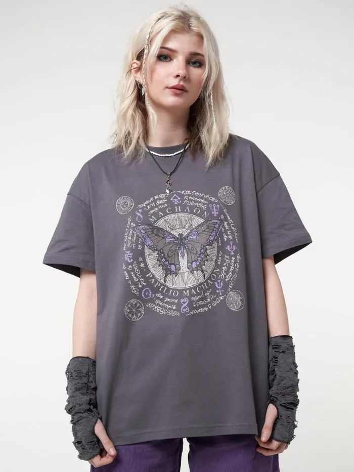 Clothing Ancient Butterfly Charcoal Grey Tshirt Minga London Graphic Tees