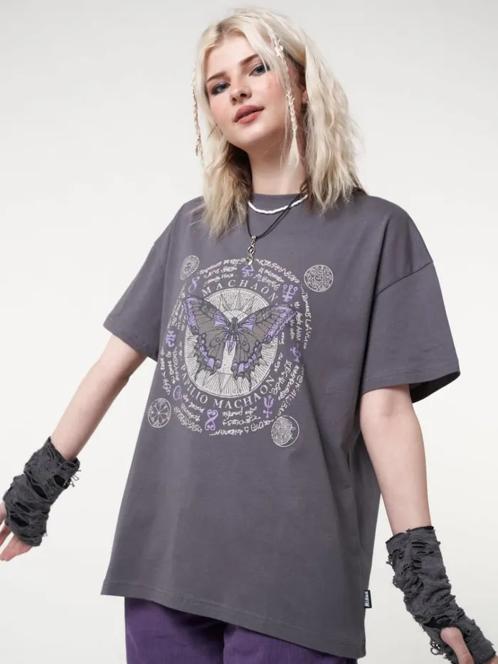 Clothing Ancient Butterfly Charcoal Grey Tshirt Minga London Graphic Tees
