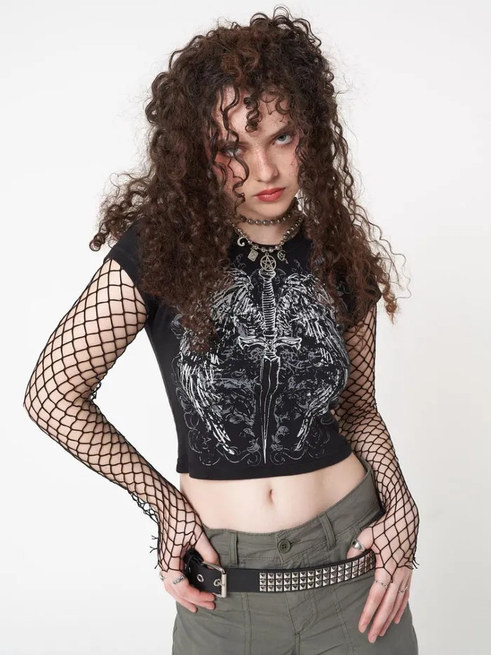 Clothing Angel Wings Black Baby Tee Minga London Crop Tops