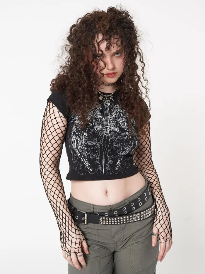 Clothing Angel Wings Black Baby Tee Minga London Crop Tops