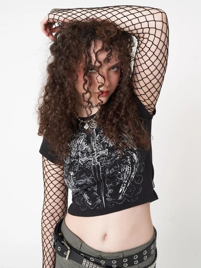 Clothing Angel Wings Black Baby Tee Minga London Crop Tops