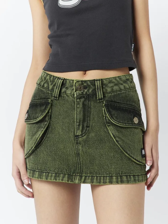 Clothing Ashley Washed Green Mini Cargo Skirt Minga London Skirts