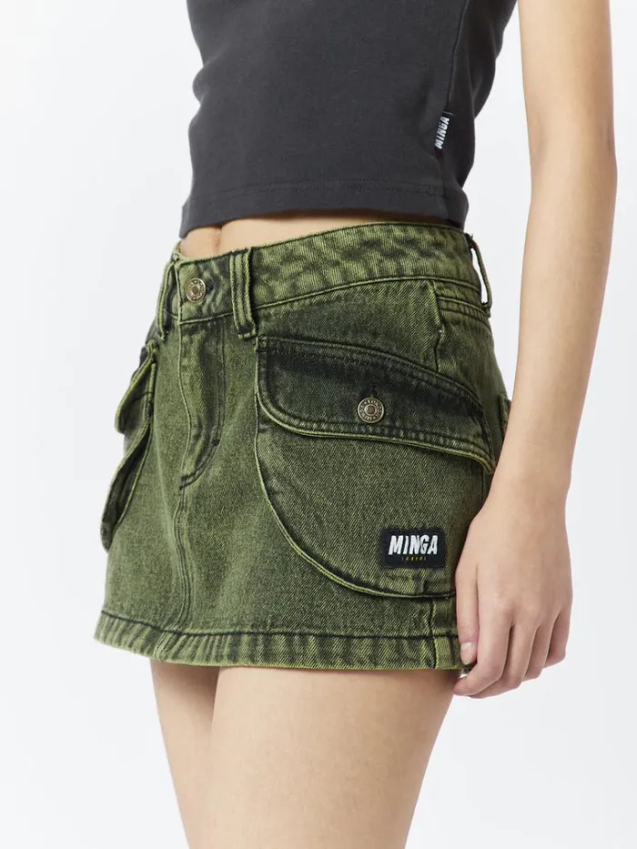 Clothing Ashley Washed Green Mini Cargo Skirt Minga London Skirts