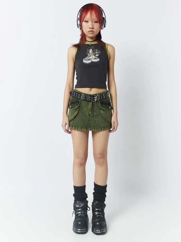 Clothing Ashley Washed Green Mini Cargo Skirt Minga London Skirts