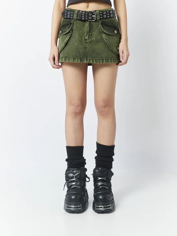 Clothing Ashley Washed Green Mini Cargo Skirt Minga London Skirts