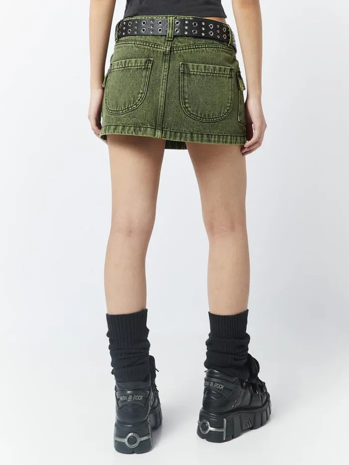 Clothing Ashley Washed Green Mini Cargo Skirt Minga London Skirts