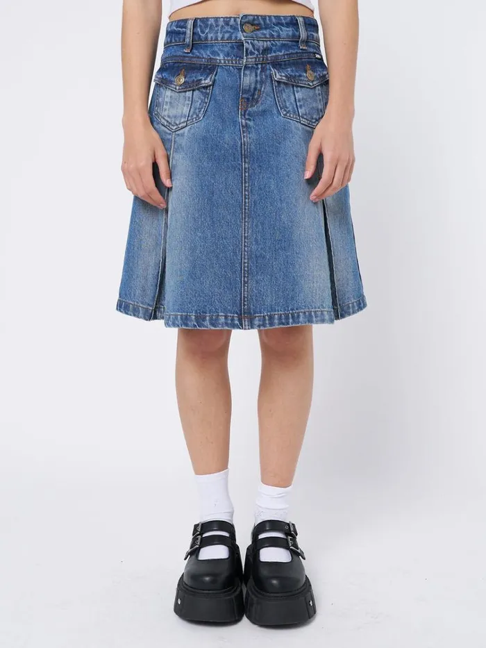 Clothing Astrid Denim Pleated Midi Skirt Minga London Skirts