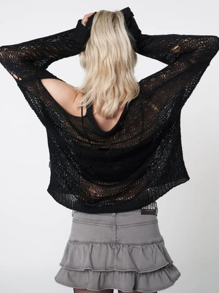 Clothing Avril Distressed Cut Out Net Knit Jumper Minga London Sweaters