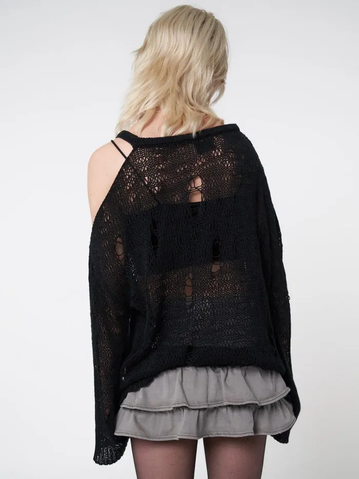 Clothing Avril Distressed Cut Out Net Knit Jumper Minga London Sweaters