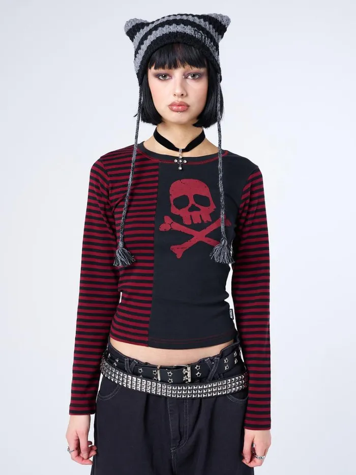 Clothing Avril Red Skull Striped Top Minga London Long Sleeve Tops