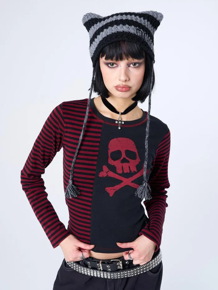 Clothing Avril Red Skull Striped Top Minga London Long Sleeve Tops