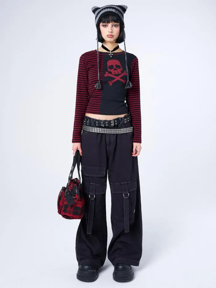 Clothing Avril Red Skull Striped Top Minga London Long Sleeve Tops