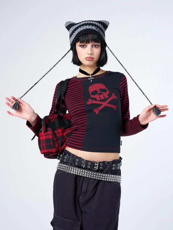 Clothing Avril Red Skull Striped Top Minga London Long Sleeve Tops