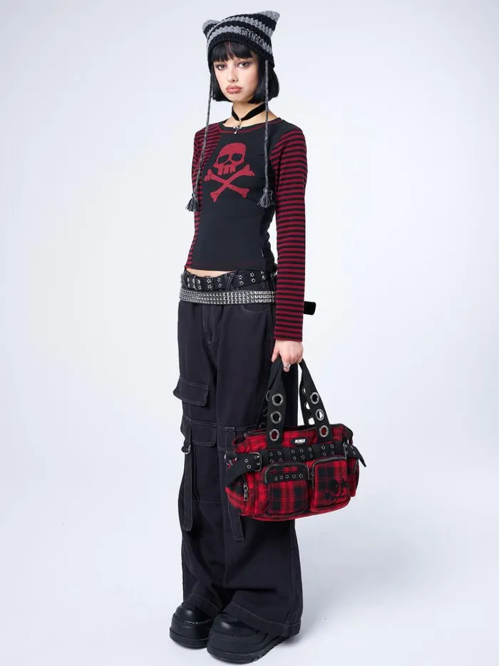 Clothing Avril Red Skull Striped Top Minga London Long Sleeve Tops