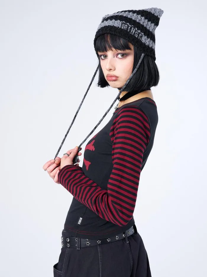 Clothing Avril Red Skull Striped Top Minga London Long Sleeve Tops