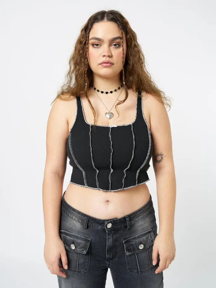 Clothing Black Swan Contrast Stitch Corset Top Minga London Crop Tops