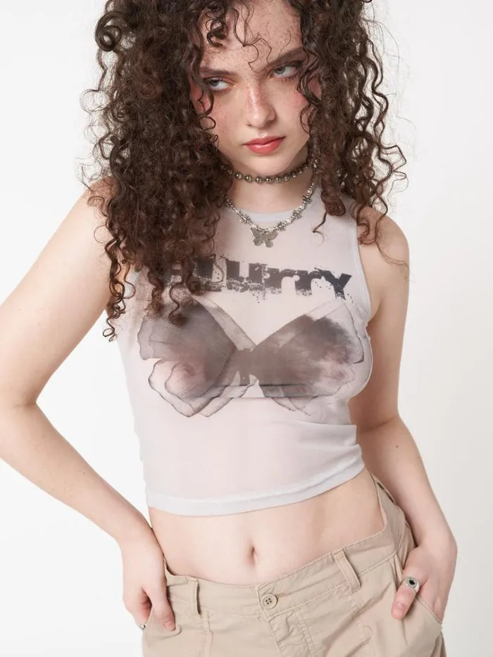 Clothing Blurry Butterfly Mesh Vest Top Minga London Tank Tops