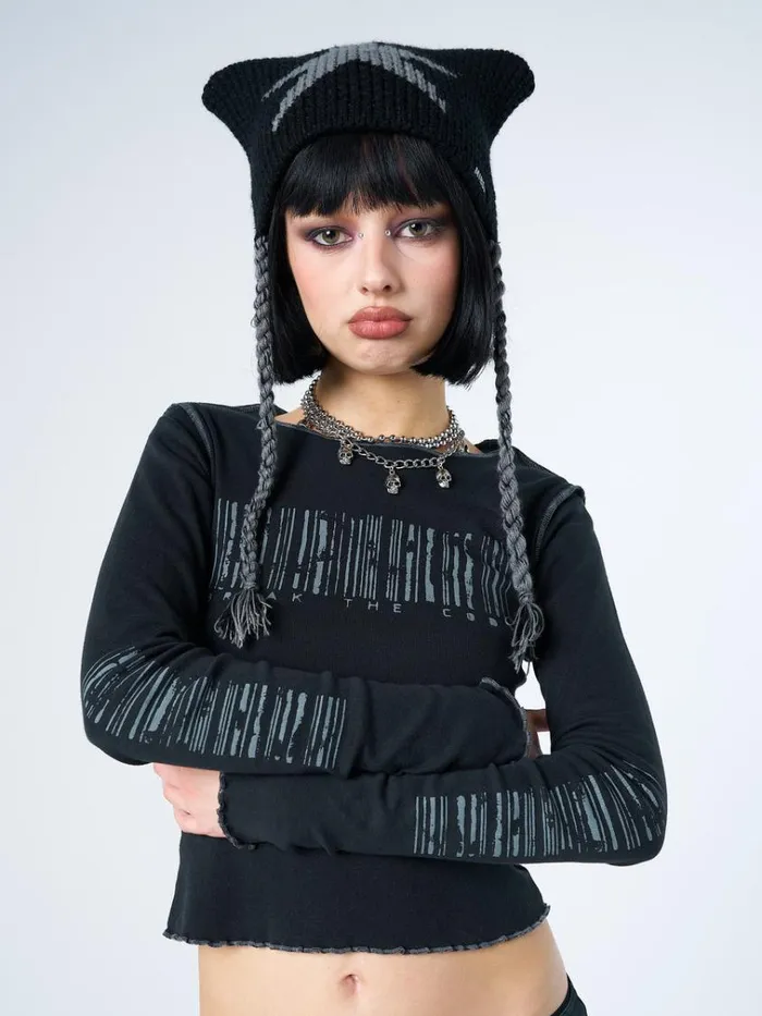 Clothing Break The Code Black Graphic Top Minga London Long Sleeve Tops