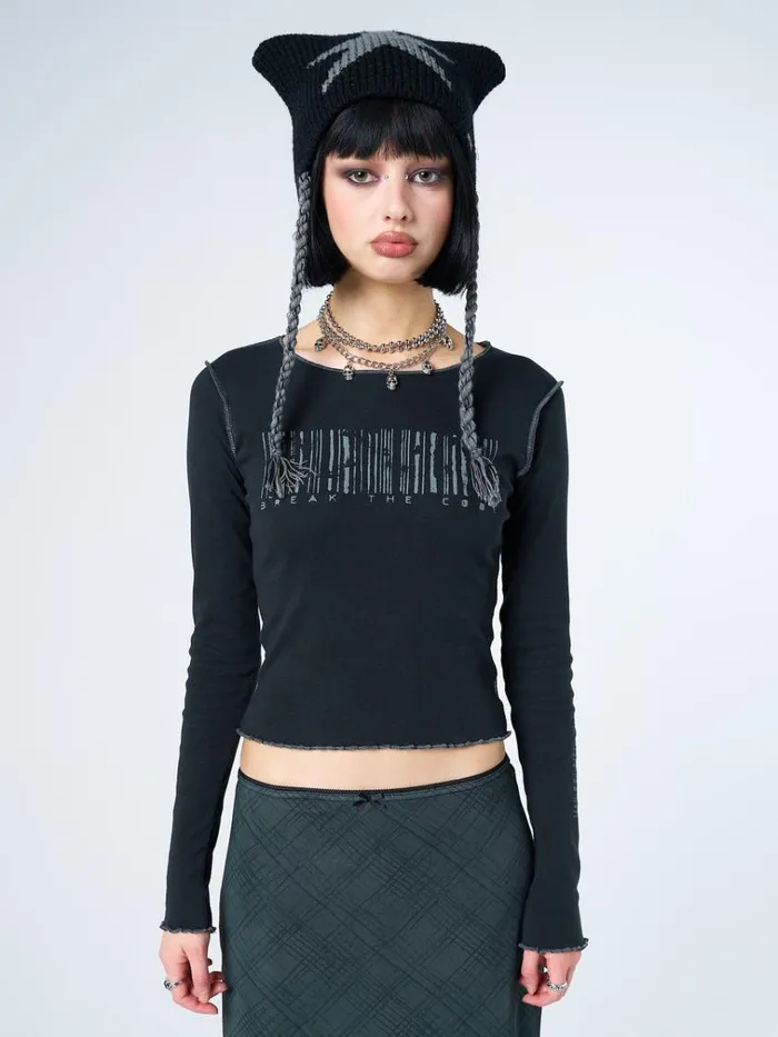 Clothing Break The Code Black Graphic Top Minga London Long Sleeve Tops
