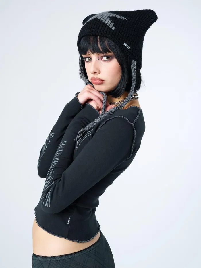 Clothing Break The Code Black Graphic Top Minga London Long Sleeve Tops