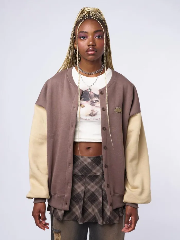 Clothing Brown Beige Colour Block Bomber Jacket Minga London Jackets