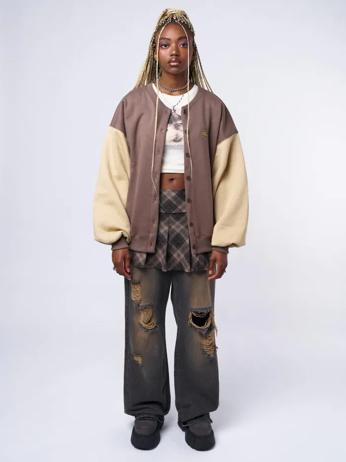 Clothing Brown Beige Colour Block Bomber Jacket Minga London Jackets