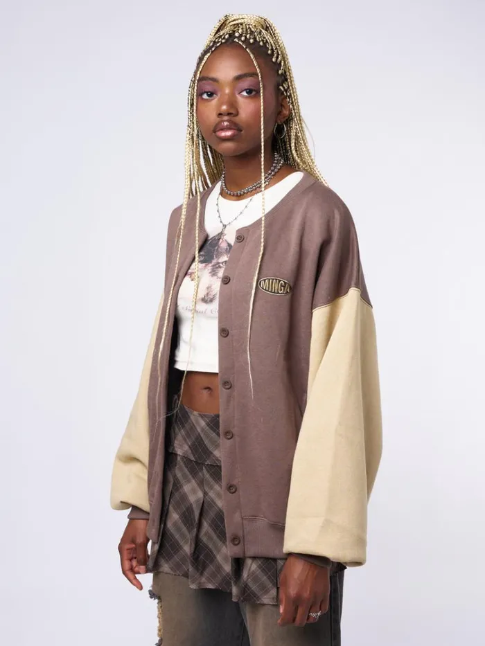 Clothing Brown Beige Colour Block Bomber Jacket Minga London Jackets