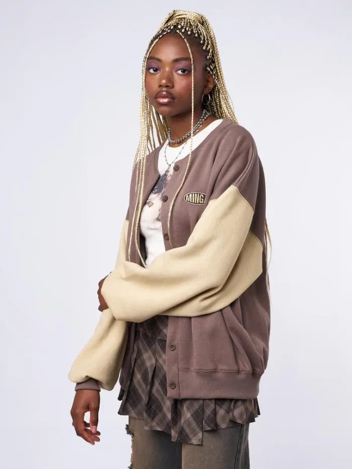 Clothing Brown Beige Colour Block Bomber Jacket Minga London Jackets