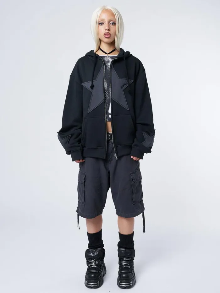 Clothing Celeste Star Black Oversized Zip Up Hoodie Minga London Jackets