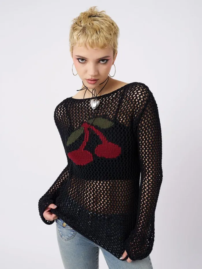 Clothing Cerise Open Knit Jumper Minga London Sweaters