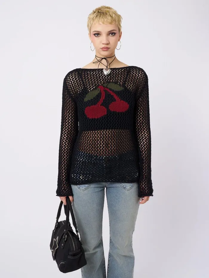 Clothing Cerise Open Knit Jumper Minga London Sweaters
