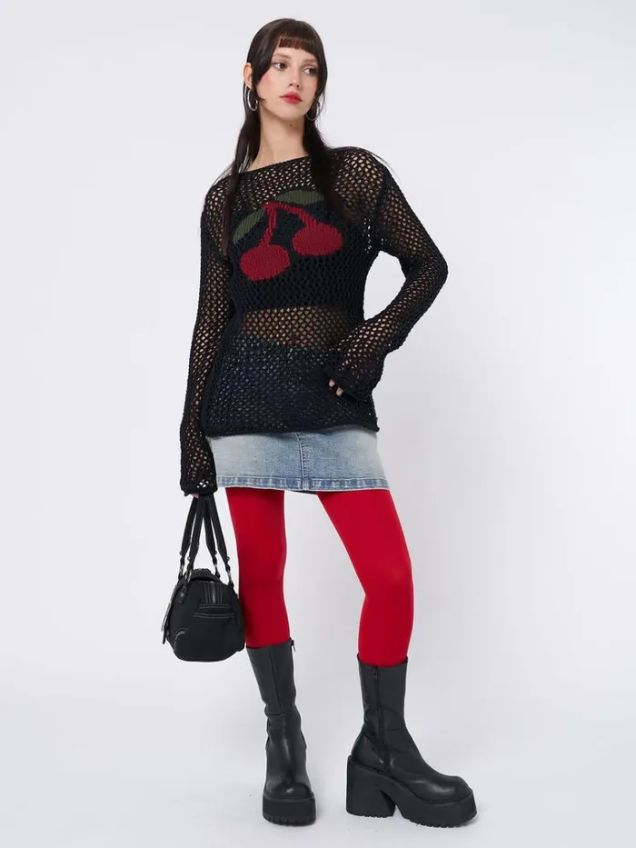 Clothing Cerise Open Knit Jumper Minga London Sweaters