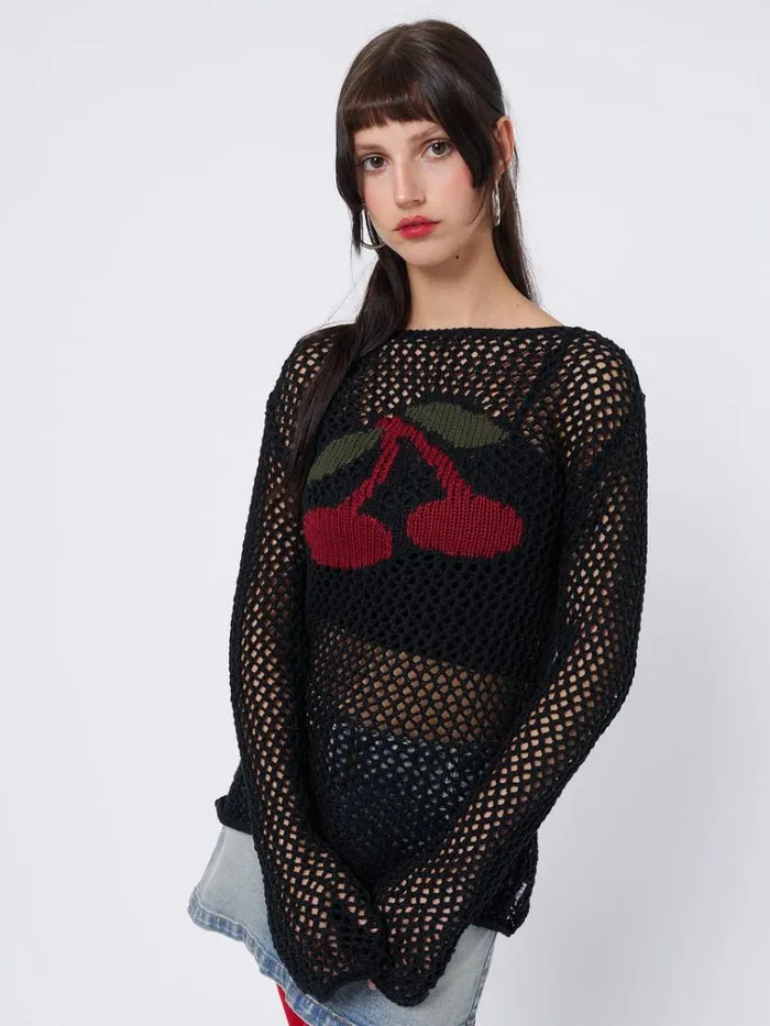Clothing Cerise Open Knit Jumper Minga London Sweaters