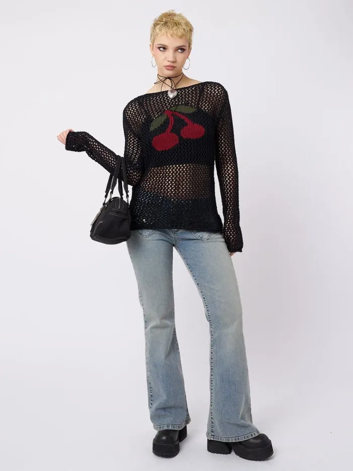 Clothing Cerise Open Knit Jumper Minga London Sweaters