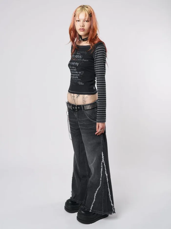 Clothing Chaotic Harmony Black Striped Graphic Top Minga London Long Sleeve Tops