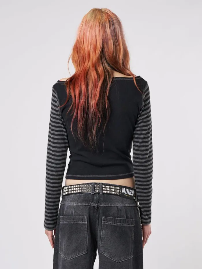 Clothing Chaotic Harmony Black Striped Graphic Top Minga London Long Sleeve Tops