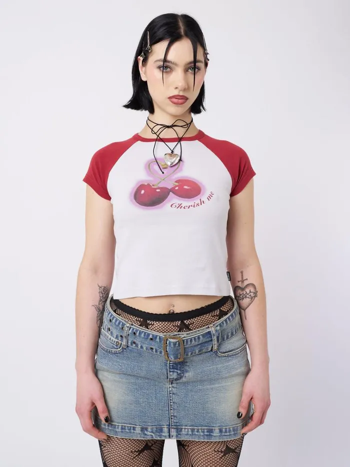 Clothing Cherry Pop Raglan Baby Tee Minga London Crop Tops
