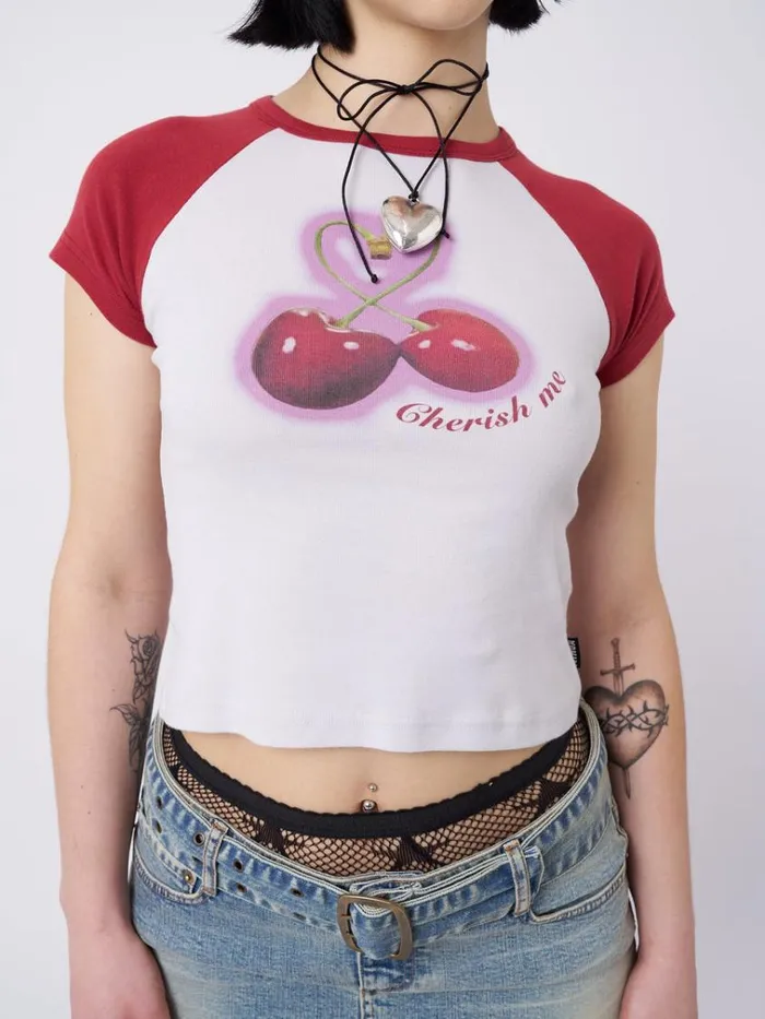 Clothing Cherry Pop Raglan Baby Tee Minga London Crop Tops