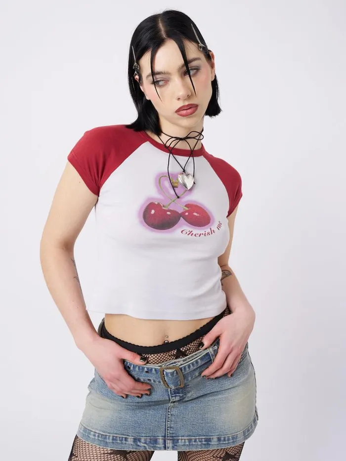 Clothing Cherry Pop Raglan Baby Tee Minga London Crop Tops
