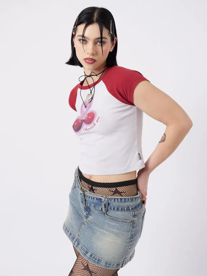 Clothing Cherry Pop Raglan Baby Tee Minga London Crop Tops