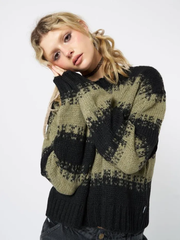 Clothing Clara Green Cropped Striped Knit Sweater Minga London Sweaters