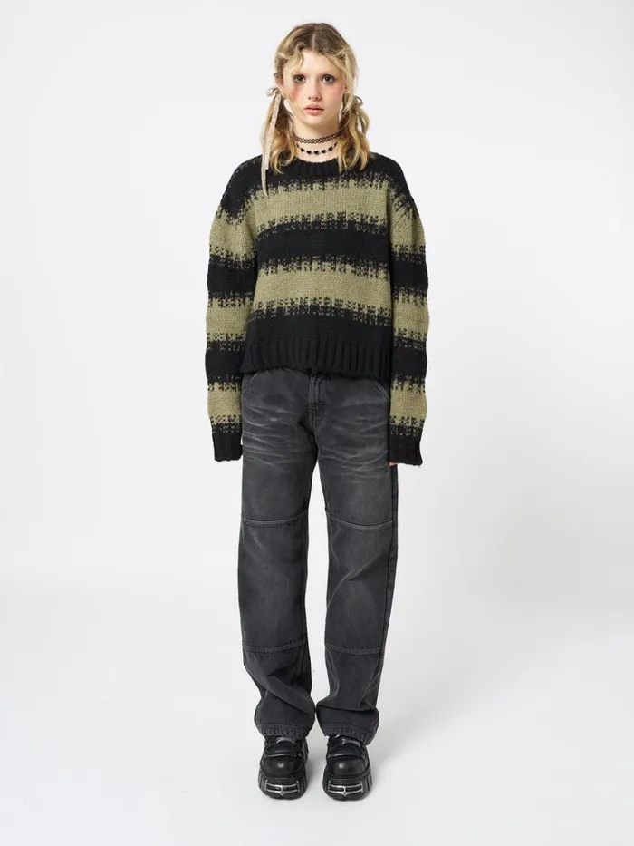 Clothing Clara Green Cropped Striped Knit Sweater Minga London Sweaters
